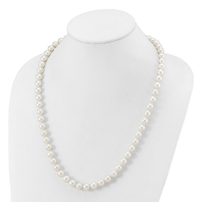 Chisel Stainless Steel Polished 9-10mm Hand Knotted White Round Freshwater Cultured Pearl 24 inch Necklace