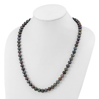 Chisel Stainless Steel Polished 9-10mm Hand Knotted Black Round Freshwater Cultured Pearl 24 inch Necklace