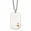 Chisel Stainless Steel Polished with Diamond-cut 14K Gold Accent Anchor with Black Enameled Dog Tag on a 24 inch Curb Chain Necklace