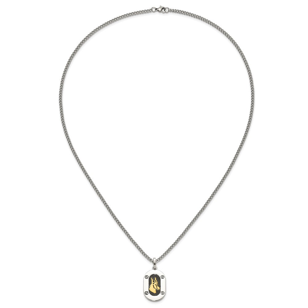 Chisel Stainless Steel Polished with 14K Gold Accent Horse Head with Black Enameled Pendant on a 24 inch Cable Necklace