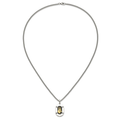Chisel Stainless Steel Polished with 14K Gold Accent Horse Head with Black Enameled Pendant on a 24 inch Cable Necklace