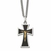 Chisel Stainless Steel Polished with 14K Gold Accent with Black Enamel Crucifix Pendant on a 24 inch Curb Chain Necklace