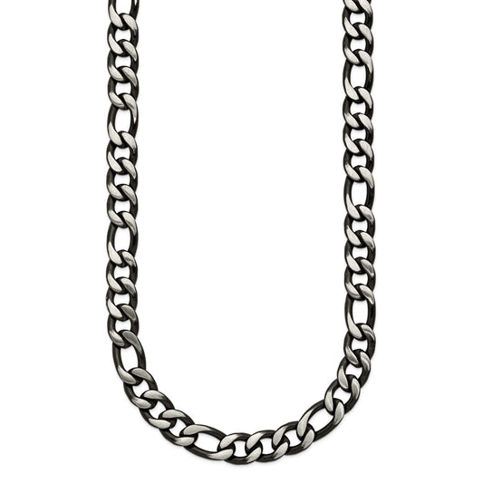 Chisel Stainless Steel Brushed and Polished Black IP-plated 7.5mm 22 inch Figaro Chain Necklace