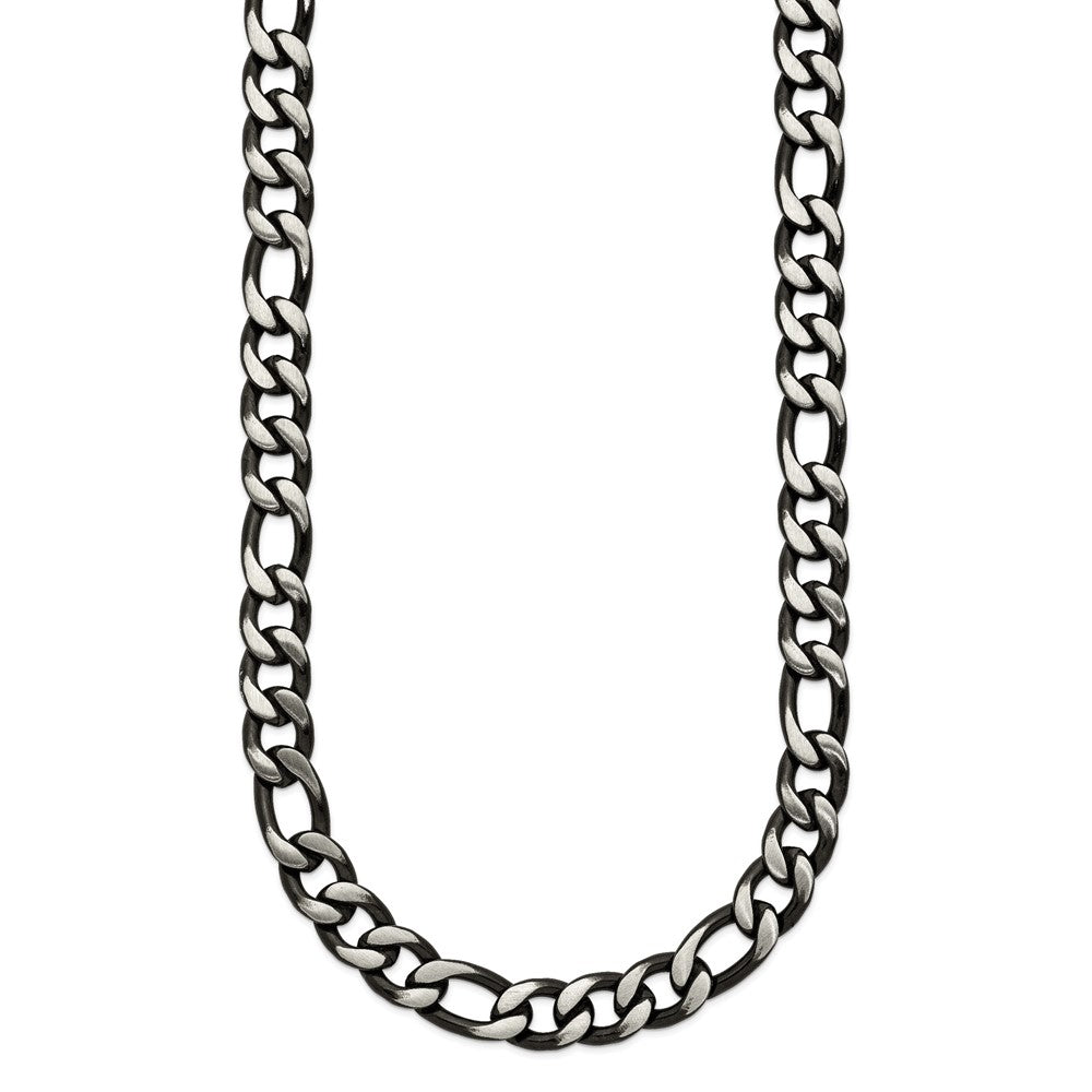 Chisel Stainless Steel Brushed and Polished Black IP-plated 7.5mm 22 inch Figaro Chain Necklace