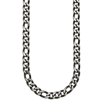 Chisel Stainless Steel Brushed and Polished Black IP-plated 7.5mm 24 inch Figaro Chain Necklace