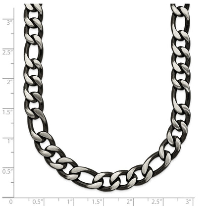 Chisel Stainless Steel Brushed and Polished Black IP-plated 7.5mm 30 inch Figaro Chain Necklace