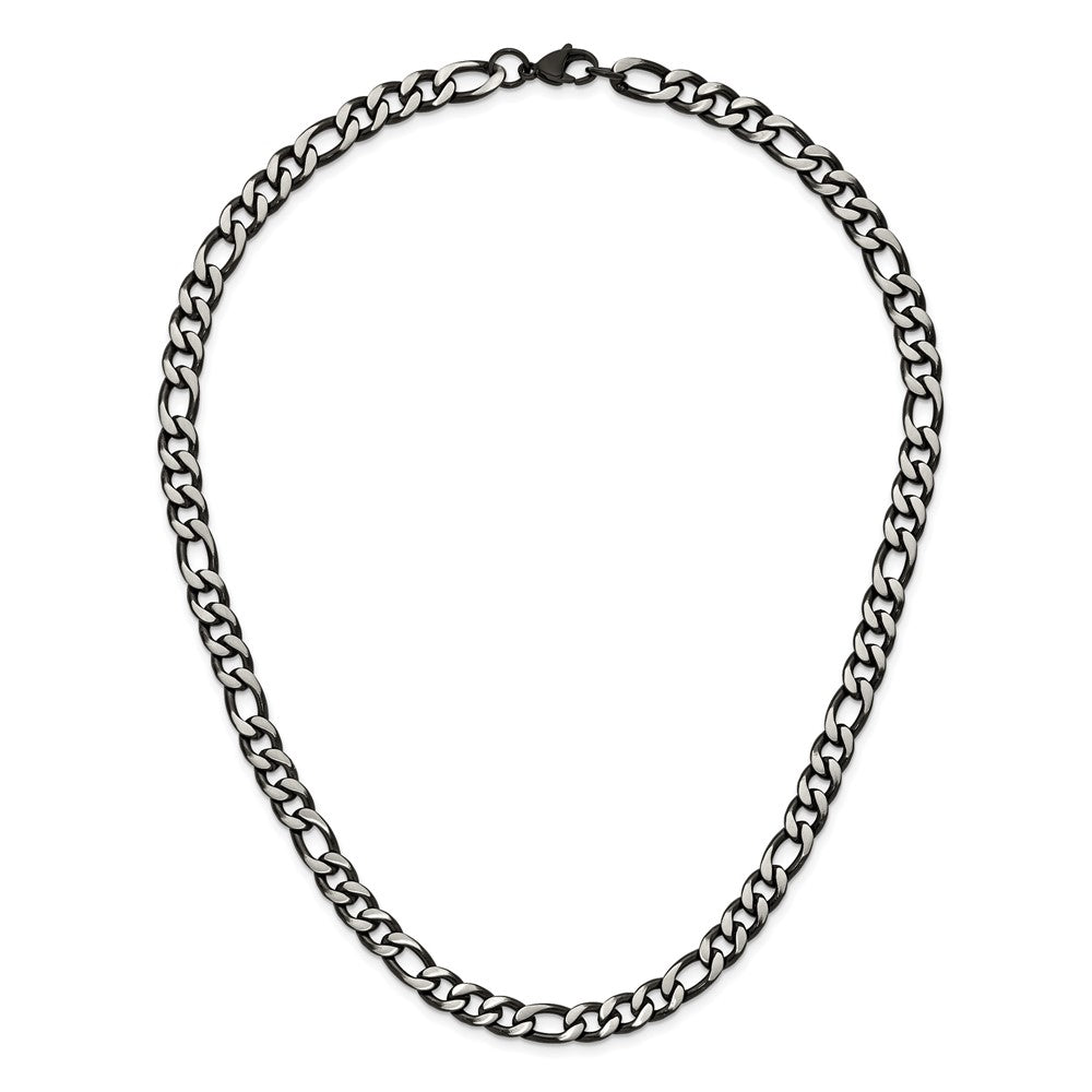 Chisel Stainless Steel Brushed and Polished Black IP-plated 7.5mm 20 inch Figaro Chain Necklace