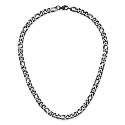 Chisel Stainless Steel Brushed and Polished Black IP-plated 7.5mm 30 inch Figaro Chain Necklace