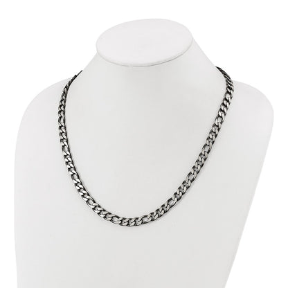 Chisel Stainless Steel Brushed and Polished Black IP-plated 7.5mm 22 inch Figaro Chain Necklace