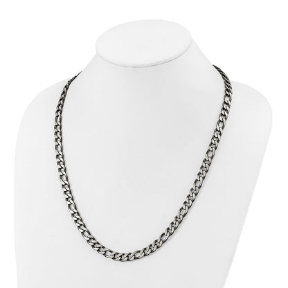 Chisel Stainless Steel Brushed and Polished Black IP-plated 7.5mm 24 inch Figaro Chain Necklace
