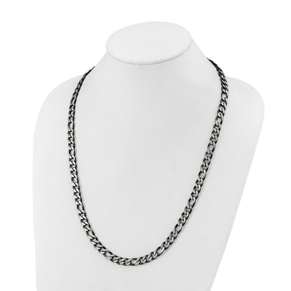 Chisel Stainless Steel Brushed and Polished Black IP-plated 7.5mm 26 inch Figaro Chain Necklace