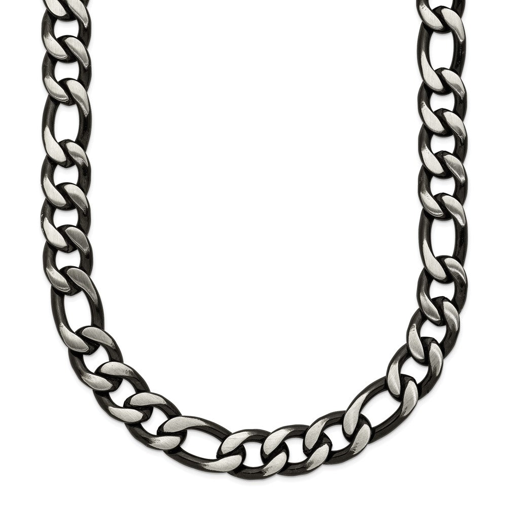 Chisel Stainless Steel Brushed and Polished Black IP-plated 7.5mm 22 inch Figaro Chain Necklace