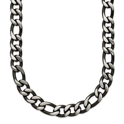 Chisel Stainless Steel Brushed and Polished Black IP-plated 7.5mm 22 inch Figaro Chain Necklace