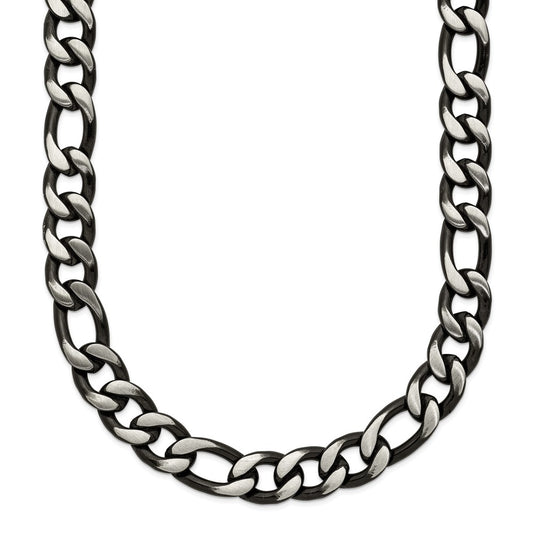 Chisel Stainless Steel Brushed and Polished Black IP-plated 7.5mm 22 inch Figaro Chain Necklace