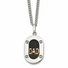 Chisel Stainless Steel Polished with 14K Gold Accent and 1pt Diamond DAD Black Enameled Pendant on a 24 inch Curb Chain Necklace
