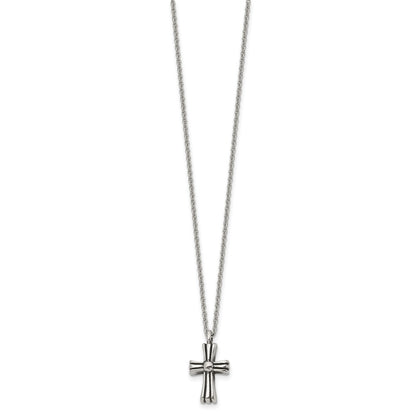 Chisel Stainless Steel Antiqued and Polished Cross Pendant on a 24.5 inch Cable Chain Necklace