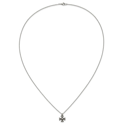 Chisel Stainless Steel Antiqued and Polished Fancy Cross Pendant on a 24.5 inch Cable Chain Necklace