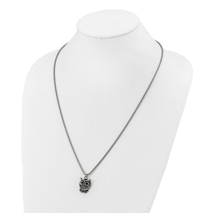 Chisel Stainless Steel Polished Black Enameled Owl Pendant on a 24 inch Box Chain Necklace