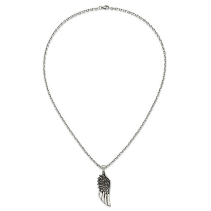 Chisel Stainless Steel Antiqued and Polished Wing Pendant on a 24 inch Cable Chain Necklace