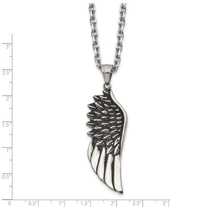 Chisel Stainless Steel Antiqued and Polished Wing Pendant on a 24 inch Cable Chain Necklace