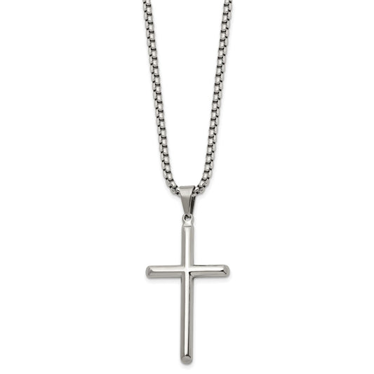 Chisel Stainless Steel Polished Cross Pendant on a 24 inch Box Chain Necklace