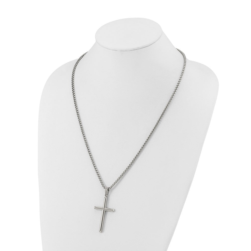 Chisel Stainless Steel Polished Cross Pendant on a 24 inch Box Chain Necklace