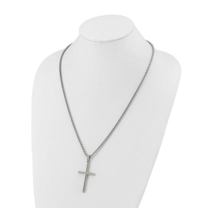 Chisel Stainless Steel Polished Cross Pendant on a 24 inch Box Chain Necklace