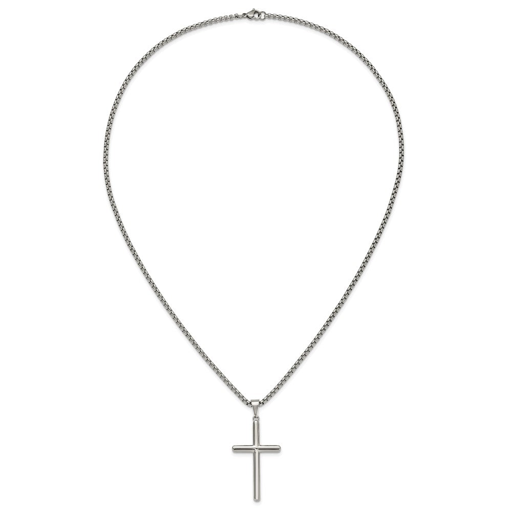 Chisel Stainless Steel Polished Cross Pendant on a 24 inch Box Chain Necklace