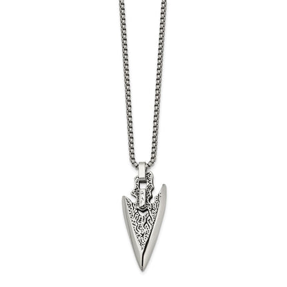 Chisel Stainless Steel Antiqued and Polished Arrowhead Pendant on a 24 inch Box Chain Necklace