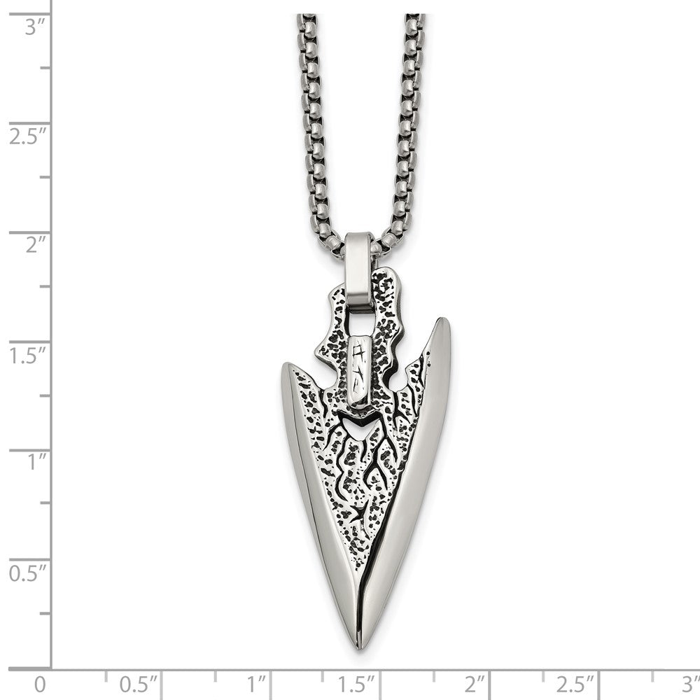 Chisel Stainless Steel Antiqued and Polished Arrowhead Pendant on a 24 inch Box Chain Necklace