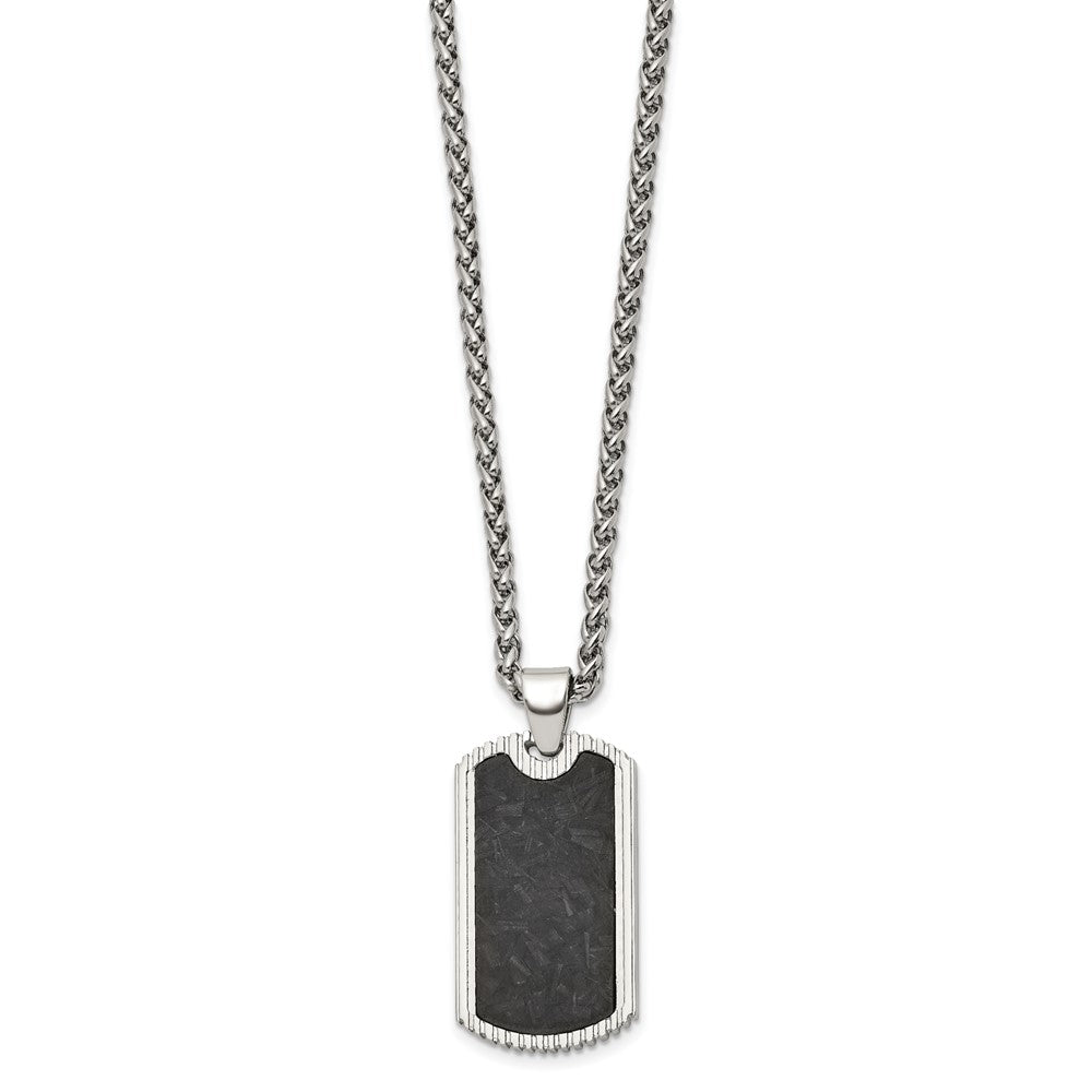 Chisel Stainless Steel Polished with Black Carbon Fiber Inlay Dog Tag on a 24 inch Wheat Chain Necklace