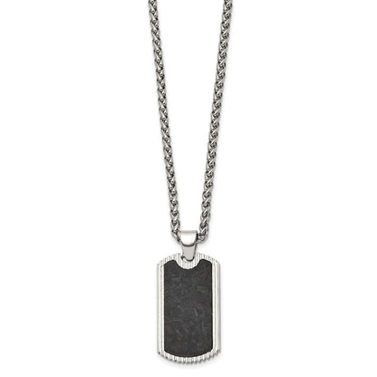 Chisel Stainless Steel Polished with Black Carbon Fiber Inlay Dog Tag on a 24 inch Wheat Chain Necklace