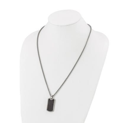 Chisel Stainless Steel Polished with Black Carbon Fiber Inlay Dog Tag on a 24 inch Wheat Chain Necklace