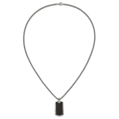 Chisel Stainless Steel Polished with Black Carbon Fiber Inlay Dog Tag on a 24 inch Wheat Chain Necklace