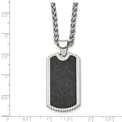 Chisel Stainless Steel Polished with Black Carbon Fiber Inlay Dog Tag on a 24 inch Wheat Chain Necklace