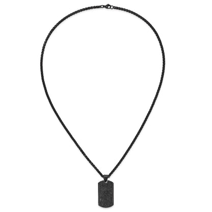 Chisel Stainless Steel Polished Black IP-plated with Black Carbon Fiber Inlay Dog Tag on a 24 inch Wheat Chain Necklace
