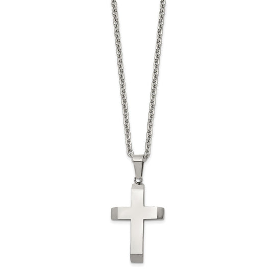 Chisel Stainless Steel Polished Cross Pendant on a 24 inch Cable Chain Necklace
