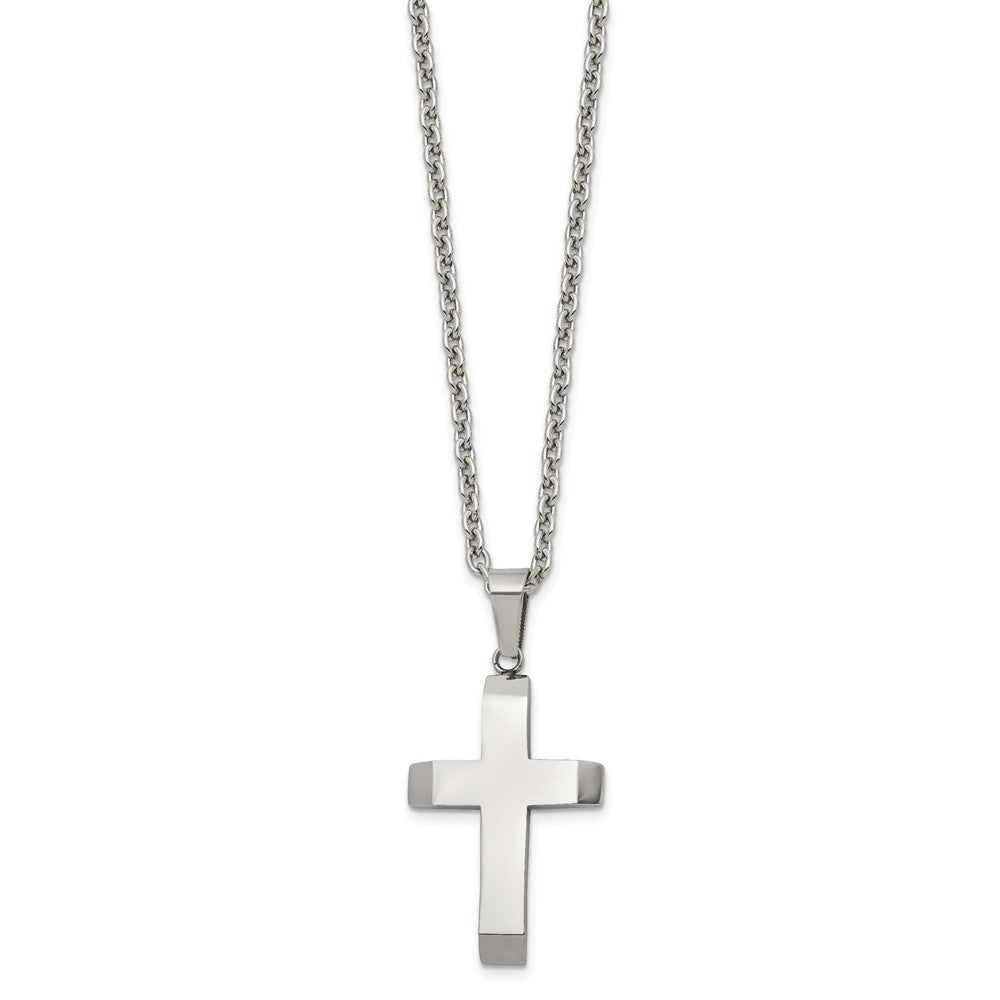 Chisel Stainless Steel Polished Cross Pendant on a 24 inch Cable Chain Necklace
