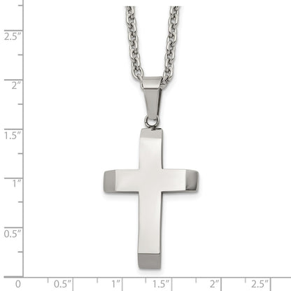 Chisel Stainless Steel Polished Cross Pendant on a 24 inch Cable Chain Necklace