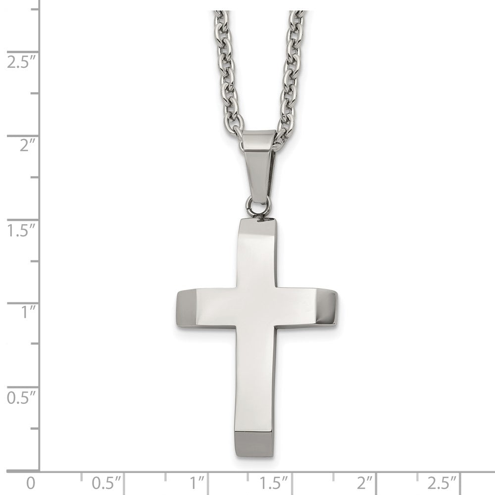 Chisel Stainless Steel Polished Cross Pendant on a 24 inch Cable Chain Necklace