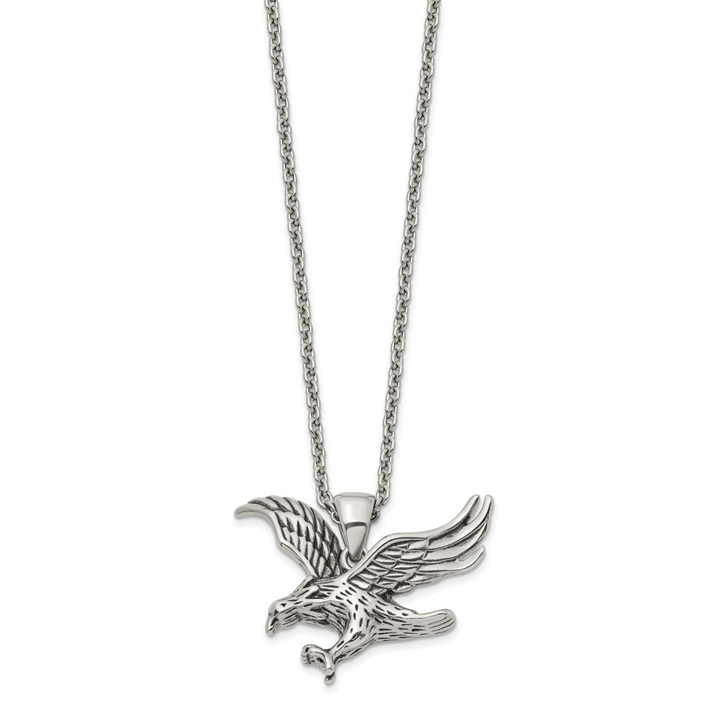 Chisel Stainless Steel Polished Eagle Pendant on a 24 inch Cable Chain Necklace