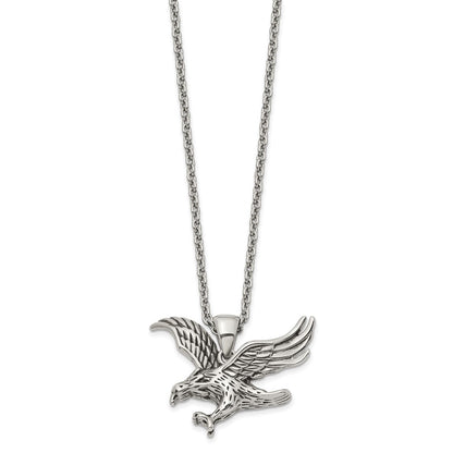 Chisel Stainless Steel Polished Eagle Pendant on a 24 inch Cable Chain Necklace