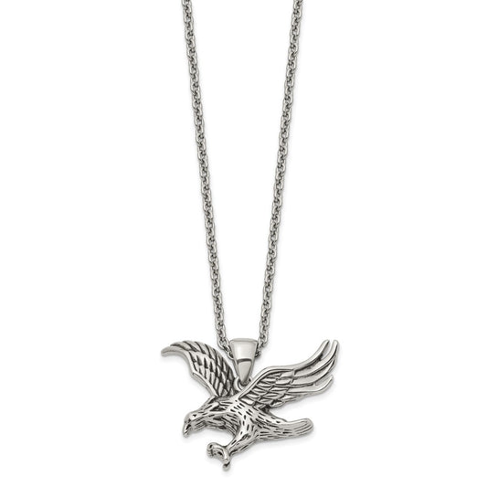 Chisel Stainless Steel Polished Eagle Pendant on a 24 inch Cable Chain Necklace