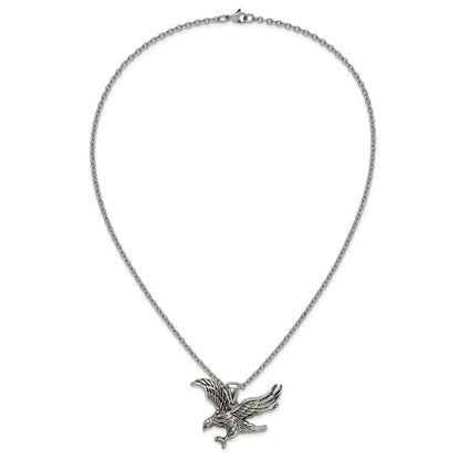 Chisel Stainless Steel Polished Eagle Pendant on a 24 inch Cable Chain Necklace