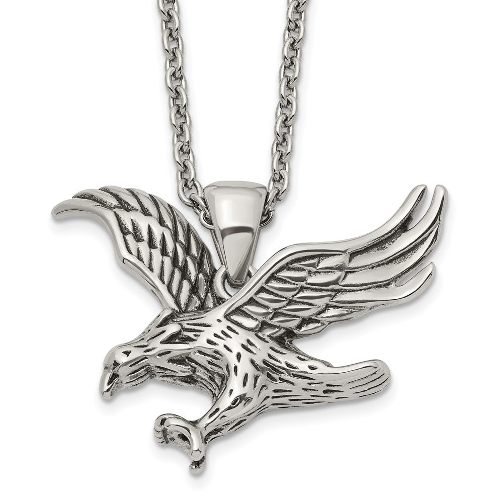 Chisel Stainless Steel Polished Eagle Pendant on a 24 inch Cable Chain Necklace