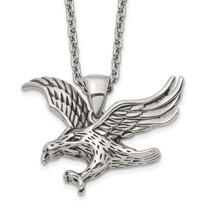 Chisel Stainless Steel Polished Eagle Pendant on a 24 inch Cable Chain Necklace