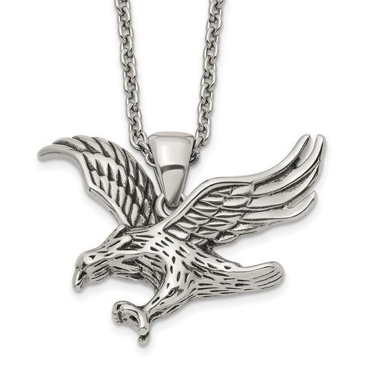 Chisel Stainless Steel Polished Eagle Pendant on a 24 inch Cable Chain Necklace