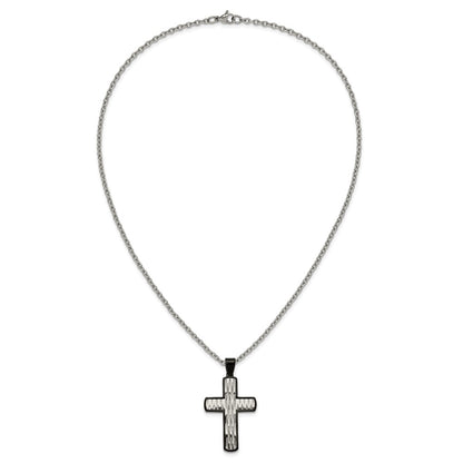Chisel Stainless Steel Polished Diamond-cut  Black IP-plated Cross Pendant on a 24 inch Cable Chain Necklace