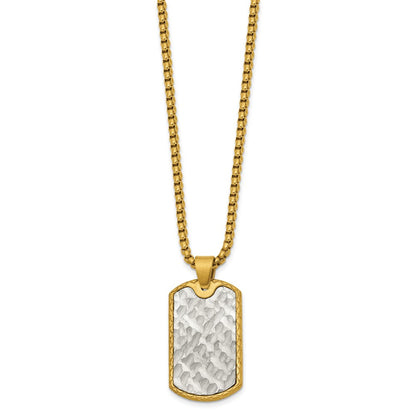 Chisel Stainless Steel Brushed and Textured Yellow IP-plated Dog Tag on a 24 inch Box Chain Necklace