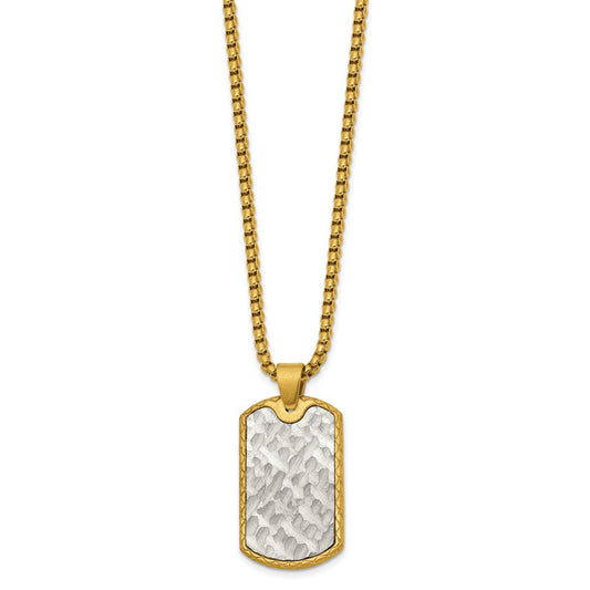 Chisel Stainless Steel Brushed and Textured Yellow IP-plated Dog Tag on a 24 inch Box Chain Necklace